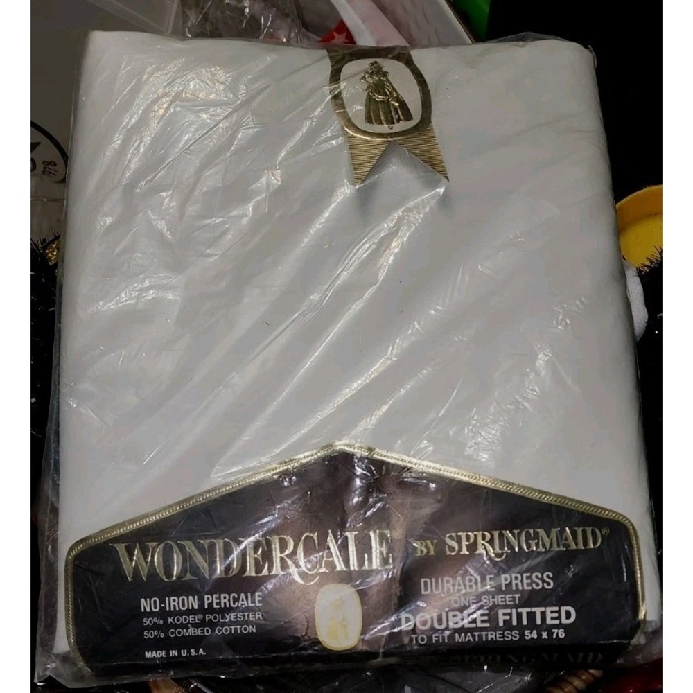 NEW Vintage Springmaid Wondercale Double Fitted Sheet No-Iron Percale White